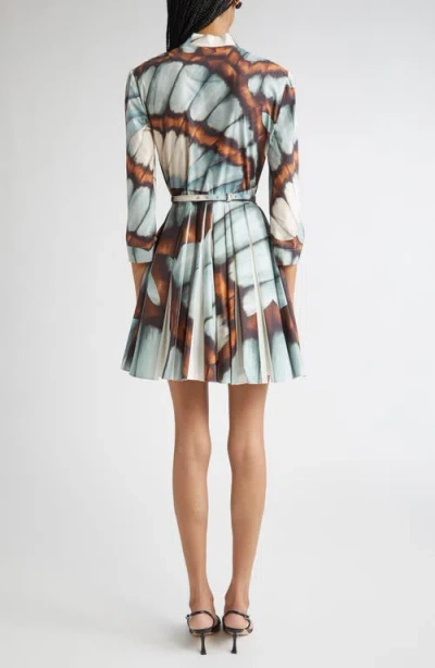 Oscar De La Renta Butterfly Print Belted Stretch Poplin Shirtdress In Multi
