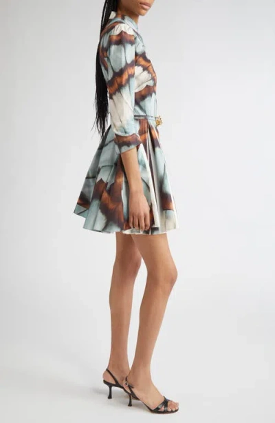 Oscar De La Renta Butterfly Print Belted Stretch Poplin Shirtdress In Multi