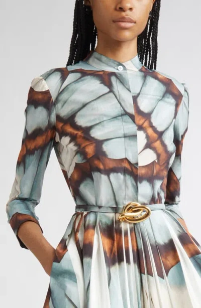 Oscar De La Renta Butterfly Print Belted Stretch Poplin Shirtdress In Multi