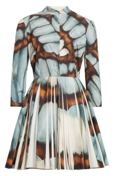 Oscar De La Renta Butterfly Print Belted Stretch Poplin Shirtdress In Multi