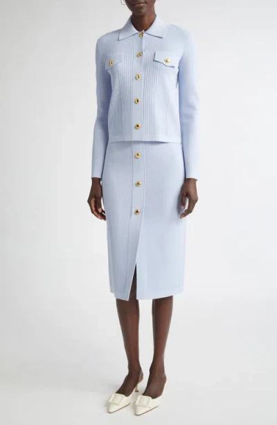 St John St. John Collection Mixed Stitch Flatback Rib Skirt In Blue