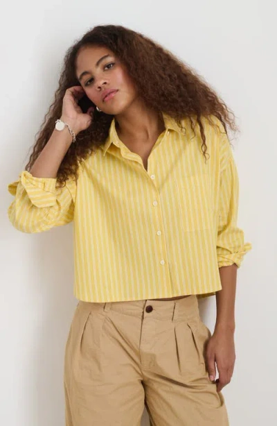 Alex Mill Jo Oxford Stripe Crop Cotton Button-up Shirt In Yellow
