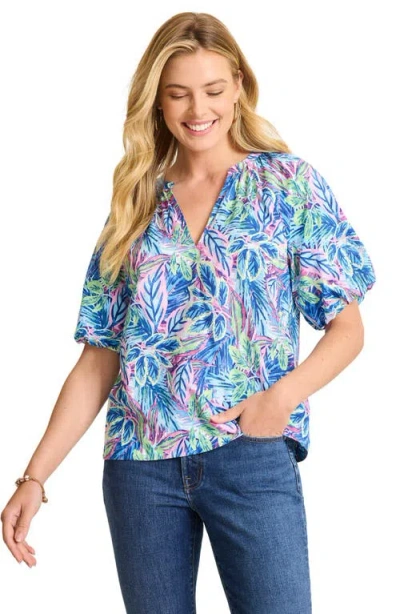 Tommy Bahama Frond Grove Puffed Sleeve Top In Blue
