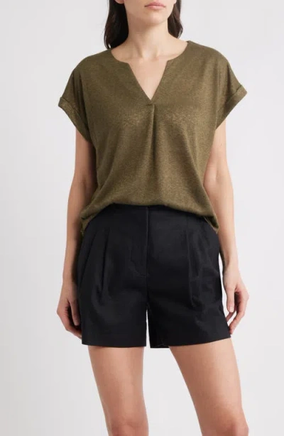 Bobeau Caty Pleat Front Knit Top In Green
