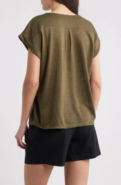 Bobeau Caty Pleat Front Knit Top In Green
