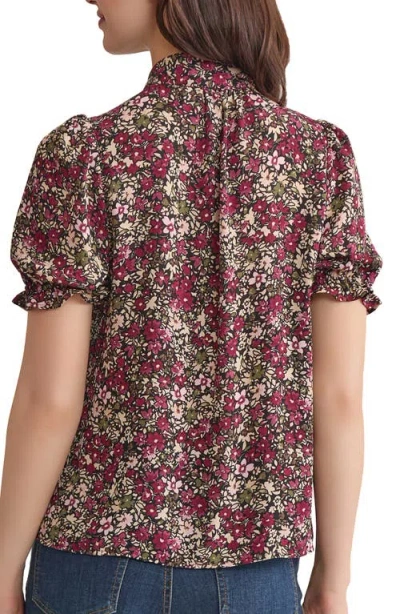 Jones New York Floral Tie Neck Puff Sleeve Top