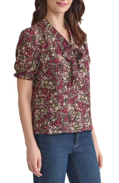 Jones New York Floral Tie Neck Puff Sleeve Top