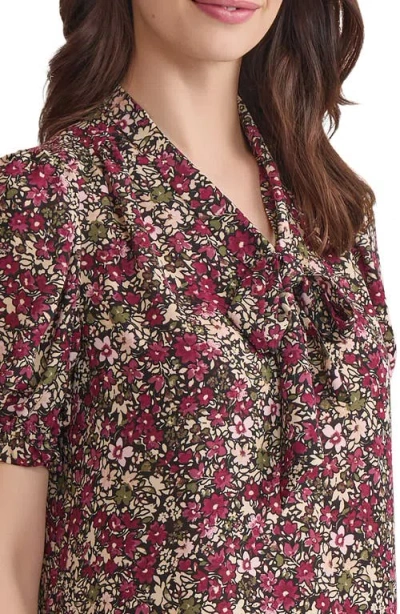 Jones New York Floral Tie Neck Puff Sleeve Top