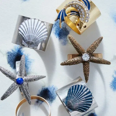 Joanna Buchanan Painted Shell Napkin Rings, Set Of Two In Multi