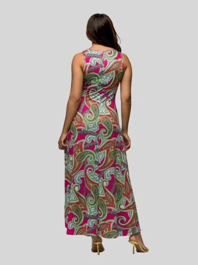 24seven Comfort Apparel Maternity Hot Pink Paisley Print Scoop Neck A-line Sleeveless Maxi Dress In Multi