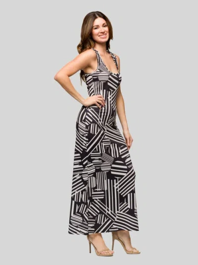 24seven Comfort Apparel Black And White Razorback Tank Casual Maxi Dress In Black