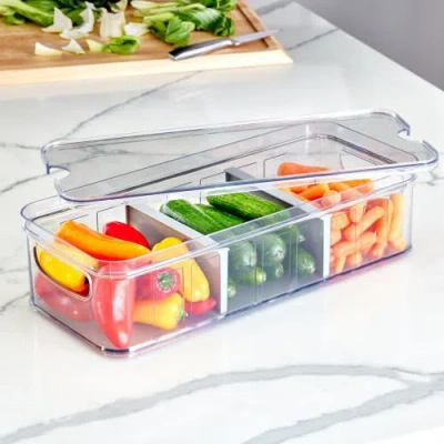 Idesign Large Fridge Organizer Bin With Removable Divider And Lid In Transparent