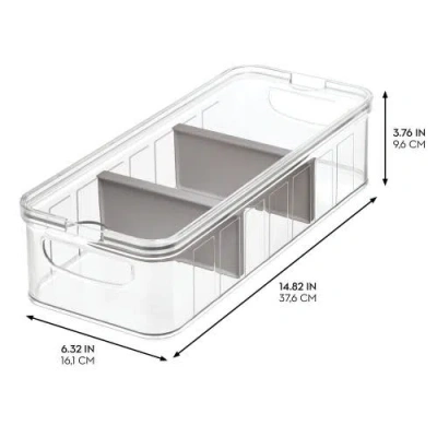 Idesign Large Fridge Organizer Bin With Removable Divider And Lid In Transparent