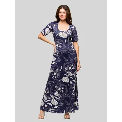 24seven Comfort Apparel Maternity Blue Floral Print Elbow Sleeve Casual A-line Maxi Dress In Multi