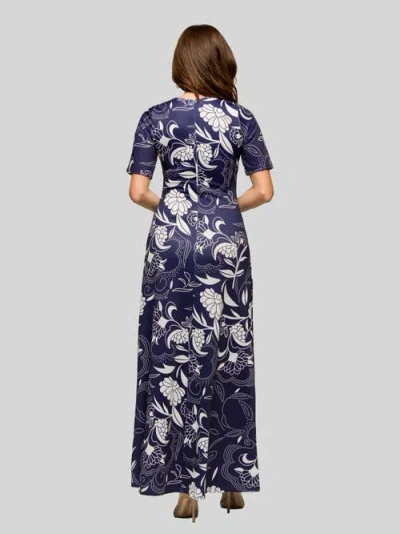 24seven Comfort Apparel Maternity Blue Floral Print Elbow Sleeve Casual A-line Maxi Dress In Multi
