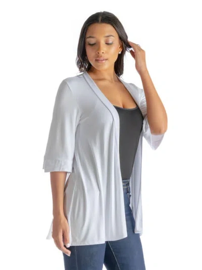 24seven Comfort Apparel Open Front Elbow Length Sleeve Maternity Cardigan In White