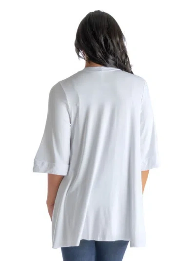 24seven Comfort Apparel Open Front Elbow Length Sleeve Maternity Cardigan In White