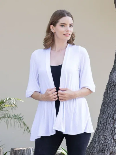 24seven Comfort Apparel Open Front Elbow Length Sleeve Maternity Cardigan In White