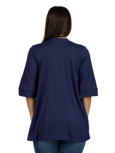 24seven Comfort Apparel Open Front Elbow Length Sleeve Cardigan In Blue