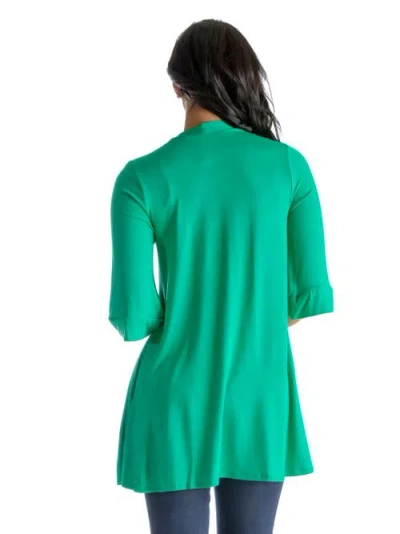 24seven Comfort Apparel Open Front Elbow Length Sleeve Cardigan In Green