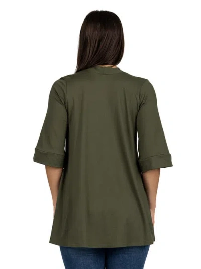 24seven Comfort Apparel Open Front Elbow Length Sleeve Cardigan In Green