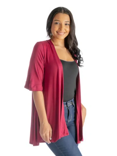 24seven Comfort Apparel Open Front Elbow Length Sleeve Cardigan In Pink