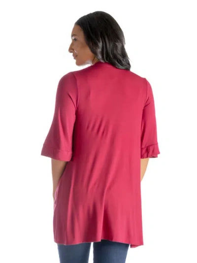 24seven Comfort Apparel Open Front Elbow Length Sleeve Cardigan In Pink
