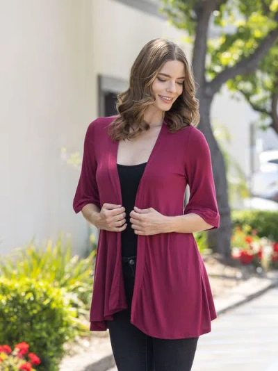 24seven Comfort Apparel Open Front Elbow Length Sleeve Cardigan In Pink