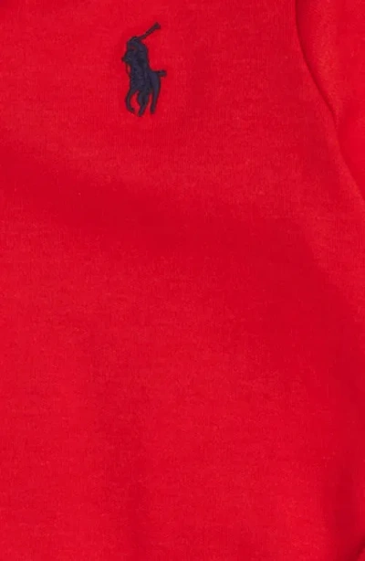 Ralph Lauren Solid Cotton Interlock Polo Romper In Red