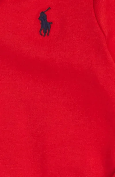 Ralph Lauren Solid Cotton Interlock Polo Romper In Red