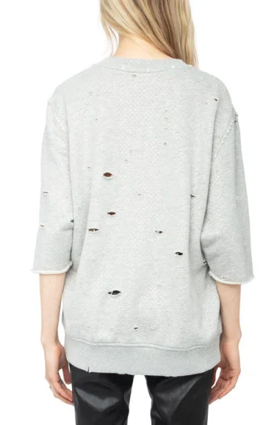 Zadig & Voltaire Edmond Rhinestone Destroyed Sweatshirt In Gray