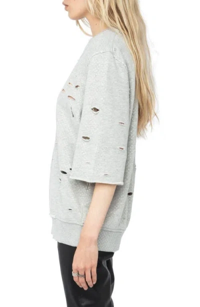Zadig & Voltaire Edmond Rhinestone Destroyed Sweatshirt In Gray