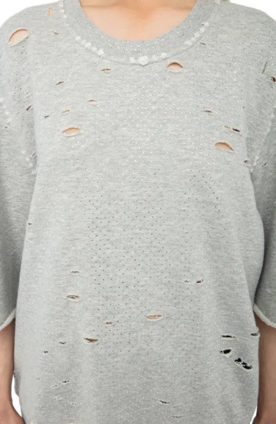 Zadig & Voltaire Edmond Rhinestone Destroyed Sweatshirt In Gray
