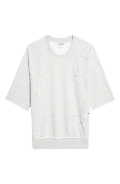 Zadig & Voltaire Edmond Rhinestone Destroyed Sweatshirt In Gray