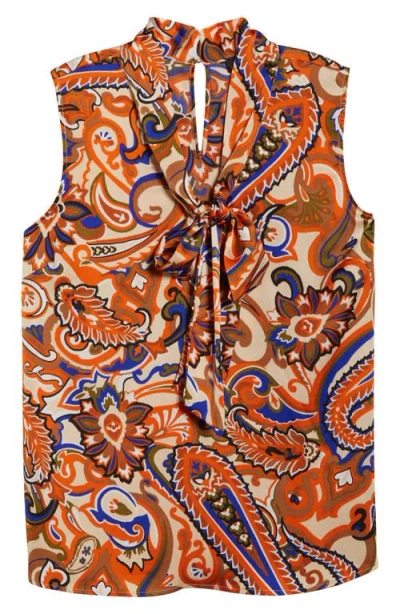 Tahari Asl Print Tie Neck Sleeveless Top In Multi