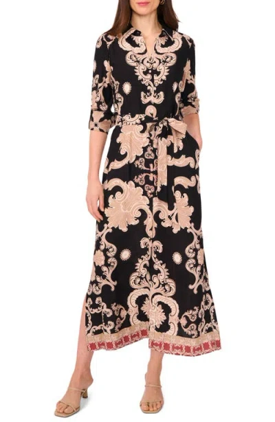 Vince Camuto Paisley Long Sleeve Shirtdress In Black