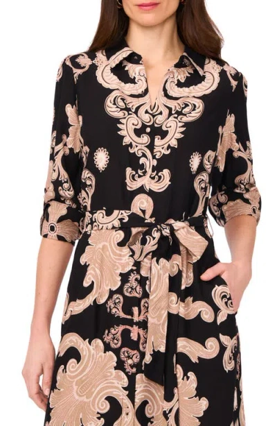 Vince Camuto Paisley Long Sleeve Shirtdress In Black
