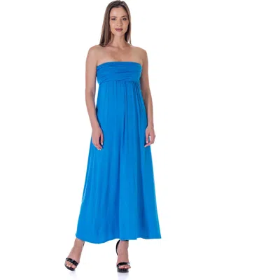 24seven Comfort Apparel Maternity Sleeveless Empire Waist Maxi Dress In Blue
