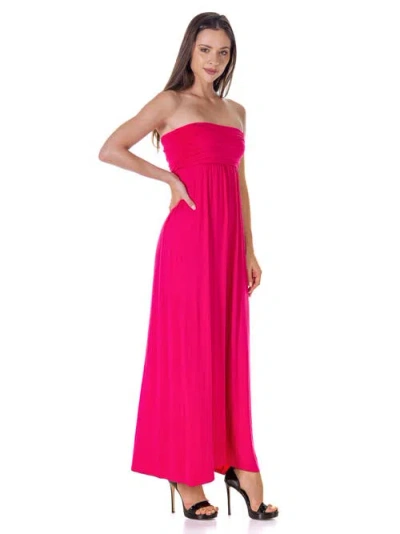 24seven Comfort Apparel Strapless Empire Waist Maxi Dress In Pink