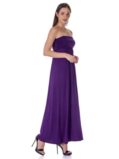 24seven Comfort Apparel Strapless Empire Waist Maxi Dress In Purple