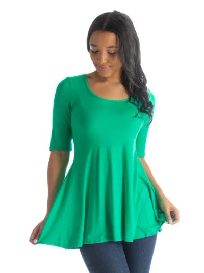 24seven Comfort Apparel Elbow Sleeve Swing Tunic Top In Green