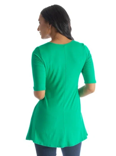 24seven Comfort Apparel Elbow Sleeve Swing Tunic Top In Green