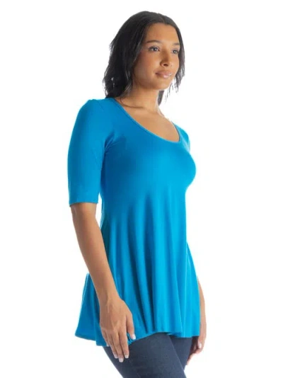 24seven Comfort Apparel Elbow Sleeve Swing Tunic Top In Multi