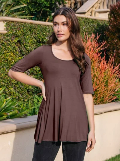 24seven Comfort Apparel Elbow Sleeve Swing Tunic Top In Multi