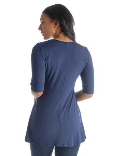 24seven Comfort Apparel Petite Elbow Sleeve Swing Crew Neck Tunic Top In Blue