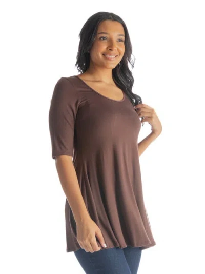 24seven Comfort Apparel Elbow Sleeve Swing Tunic Top In Gray