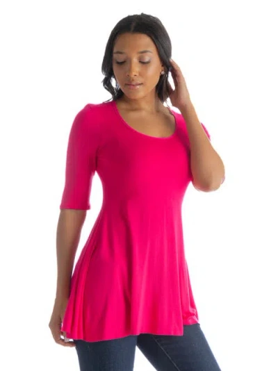 24seven Comfort Apparel Elbow Sleeve Swing Tunic Top In Multi