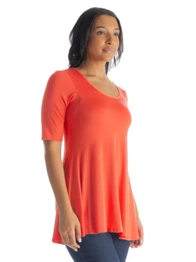 24seven Comfort Apparel Elbow Sleeve Swing Tunic Top In Multi