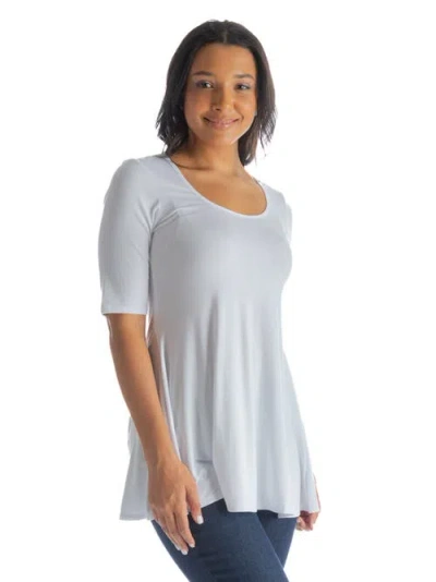 24seven Comfort Apparel Elbow Sleeve Swing Tunic Top In White
