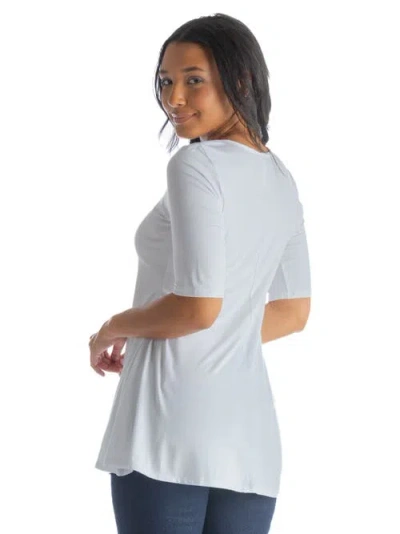24seven Comfort Apparel Elbow Sleeve Swing Tunic Top In White